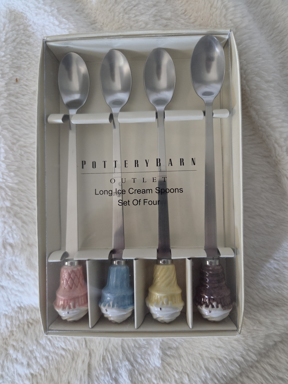 Pottery Barn Ceramic Ice Cream Handle Long Spoons - Pink, Blue, Yellow, Brown